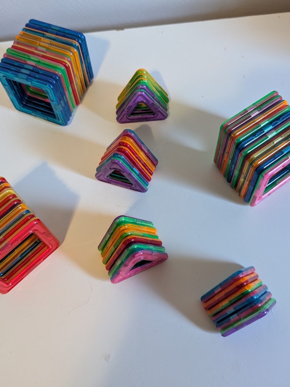 56 Colorful Magnetic Building Tiles - Rainbow Triangle & Square Set